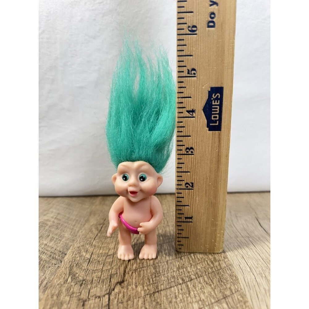 Vintage 1991 Applause Troll Doll 3 inch Valeria Teal Green Hair Pink Diaper - Picture 2 of 5
